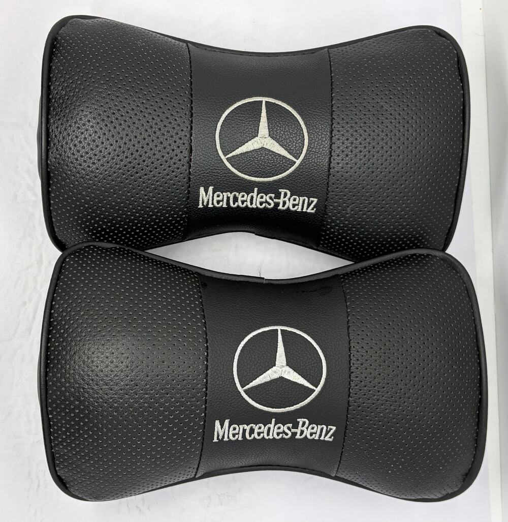 Mercedes 2 Piece Car Embroidered Neck Pillows Headrests Cushion Support